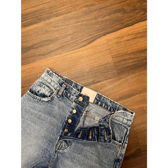 Revice Womens 29 Distressed Light Wash High Rise Button Fly Straight Mom Jean - Picture 8 of 9